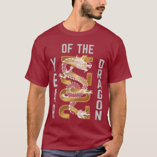 T-shirt Année du Dragon Année 2024 Blanc Gris Or
