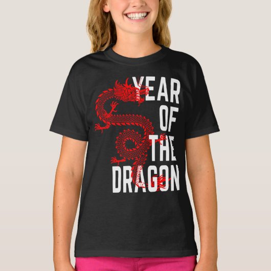 T-shirt Année du Dragon rouge blanc (Devant)