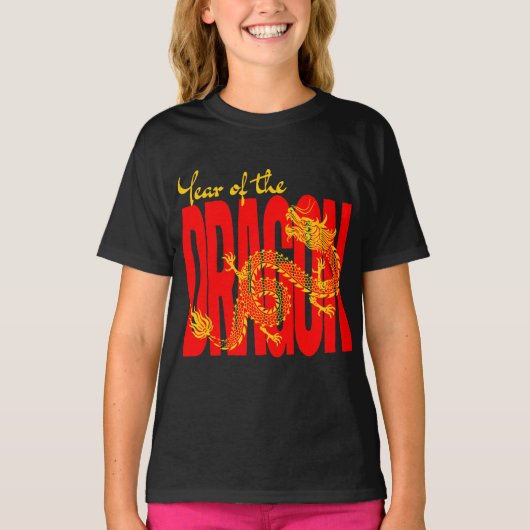 T-shirt Année du Dragon Rouge Or (Devant)