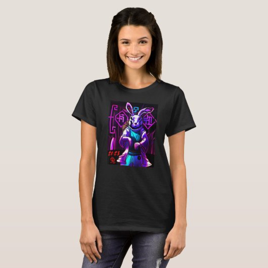 T-shirt Année du lapin 2023 Chine Rabbit Synthwave (Devant entier)