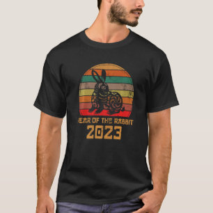 T-shirt Année du lapin 2023 Coucher de soleil rétro chinoi