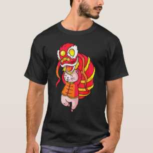 T-shirt Année du rat Costume Danseuse de Lion chinois Zodi