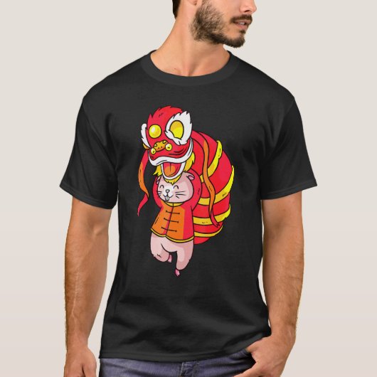 T-shirt Année du rat Costume Danseuse de Lion chinois Zodi (Devant)