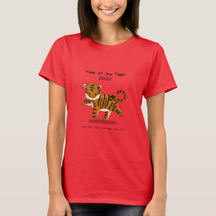 T-shirt Année du tigre 2022 Coute zodiaque Animal Rouge