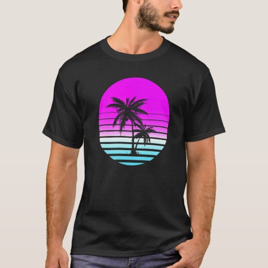 T-shirt Années 80 Vaporwave Sunset Palm Trees Bea (Devant)