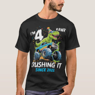 T-Shirt Anniversaire 4 Ans Camion Monstre Dinosaur