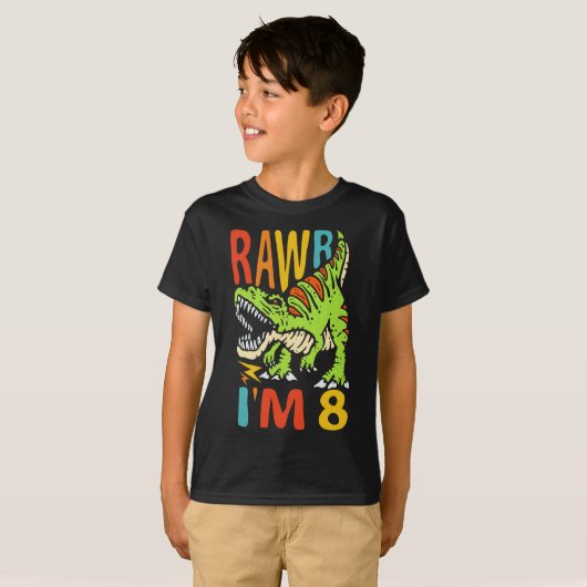 T-shirt Anniversaire 8 ans Dinosaure T Rex Rawr J'ai 8 ans (Devant entier)