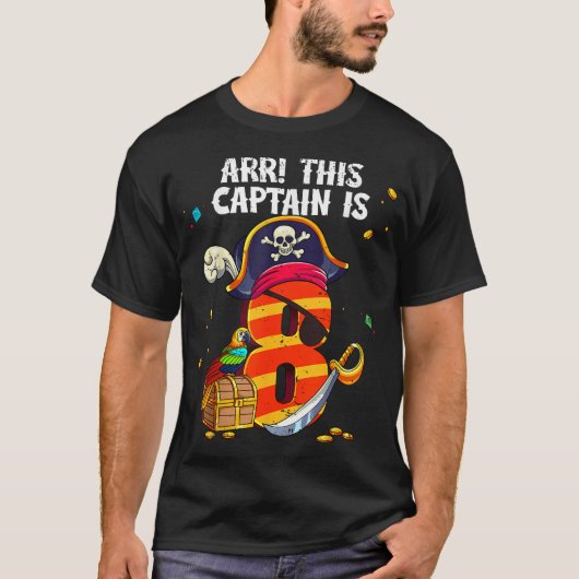 T-shirt Anniversaire 8 Ans Pirate (Devant)