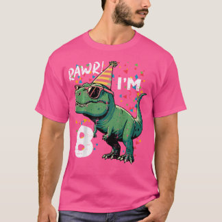 T-shirt Anniversaire 8 Ans Trex Rawr J'ai 8 Ans Dino Bo