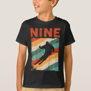 T-shirt Anniversaire 9 Ans Ski Rétro Ski Enfants Garçons F