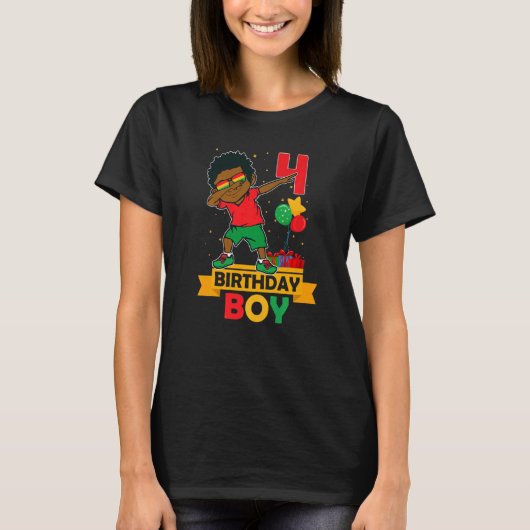 T-shirt Anniversaire African American Boy 4e anniversaire (Devant)
