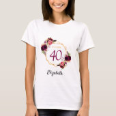T-shirt Anniversaire blanc or bordeaux floraux (Devant)