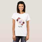 T-shirt Anniversaire blanc or bordeaux floraux (Devant entier)