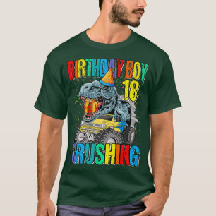 T-shirt Anniversaire Boy Crushing 18 Monster Truck Dinosau