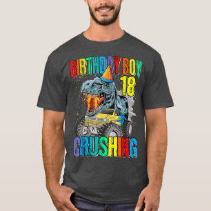 T-shirt Anniversaire Boy Crushing 18 Monster Truck Dinosau