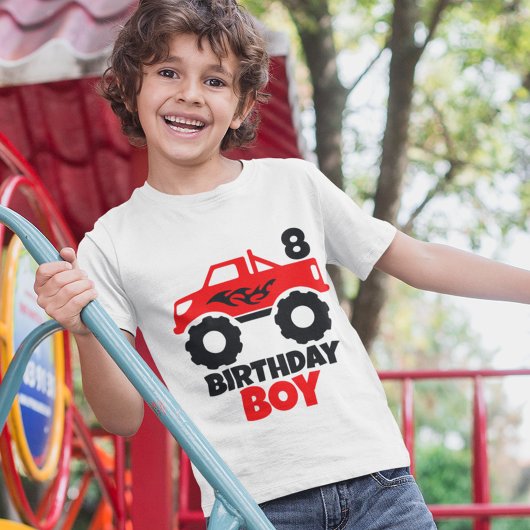 T-shirt Anniversaire Boy Red Monster Camion avec l'âge