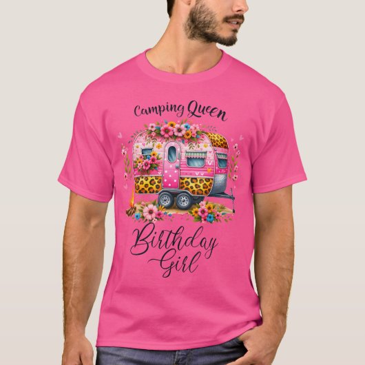 T-shirt Anniversaire Camping Queen Camp Pink Floral Van Bi (Devant)