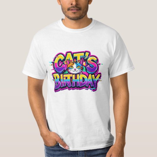 T-shirt Anniversaire de chat Arc-en-ciel Glitch (Devant)