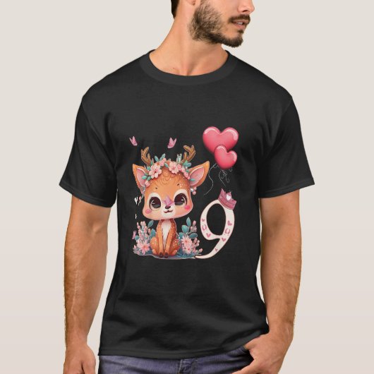 T-shirt Anniversaire de enfant 9 ans Baby Deer Fawn Kid Ba (Devant)