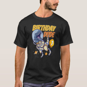 T-shirt Anniversaire de enfant Dude 7 ans Dinosaure Espace