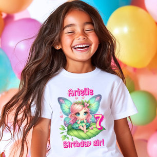 T-shirt Anniversaire de papillon de fée assise colorée