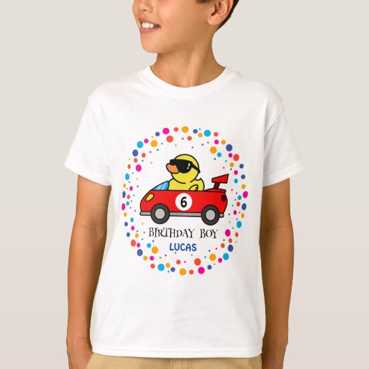 T-shirt Anniversaire DUCK race car garçon course rouge nom (Devant)