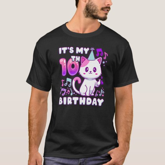 T-shirt Anniversaire fille 10 ans, chaton K-pop avec pêche (Devant)