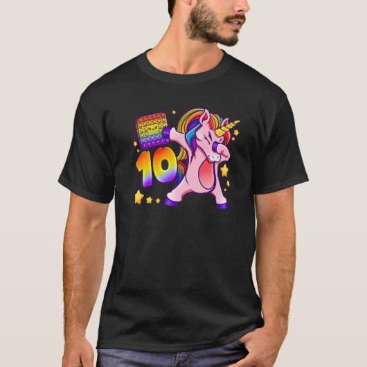 T-shirt Anniversaire fille 10 ans, Unicorne, Pop It, Numbe (Devant)