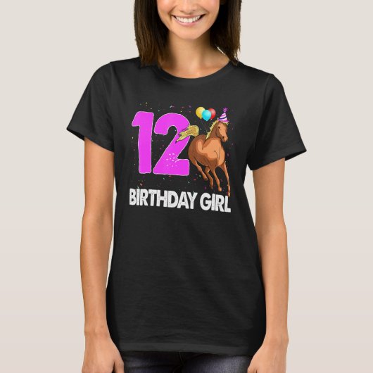 T-shirt Anniversaire Fille 12 équitation cavalier Horse Lo (Devant)