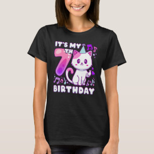 T-shirt Anniversaire fille 7 ans, chaton K-pop avec finge