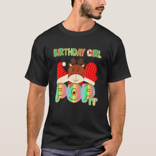 T-shirt Anniversaire Fille Pop It Reindeer Santa Hat Noël (Devant)