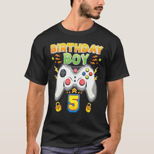 T-shirt Anniversaire Garçon 5 Ans 5e Jeu Vidéo Jeu Jeu Con (Devant)