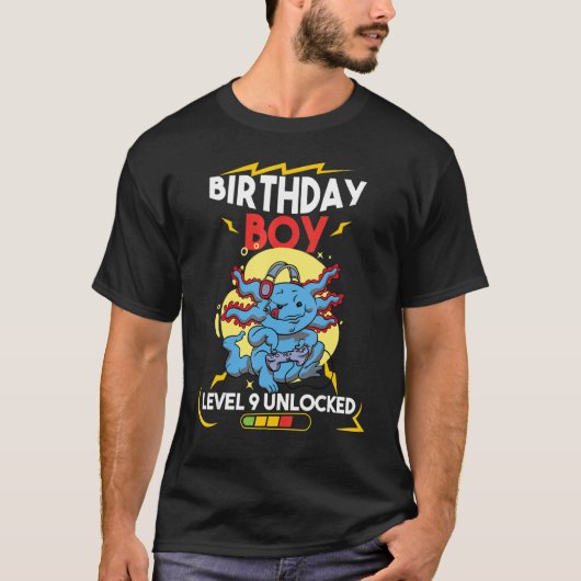 T-shirt Anniversaire Garçon niveau 9 déverrouillé Axolotl  (Devant)