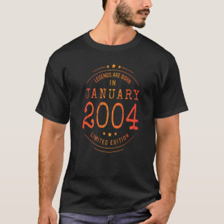 T-shirt Anniversaire Janvier 2004 Année Utilisée Légendes