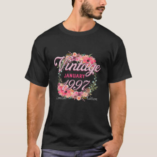 T-shirt Anniversaire Né En Janvier 1997 Fleurs Cadeaux Ann