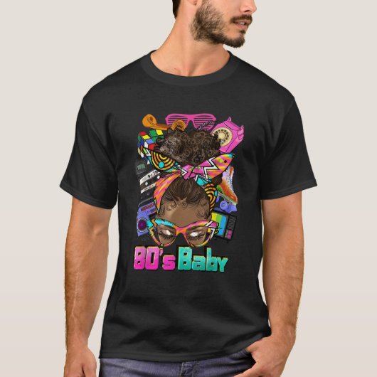 T-shirt Anniversaire Noir Mois Histoire 80 S Bébé Afro Fil (Devant)
