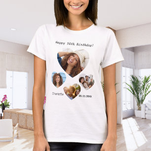 T-shirt Anniversaire nom âge photo coeur collage femme