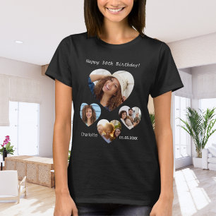 T-shirt Anniversaire nom âge photo coeur collage femme noi