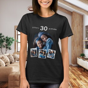 T-shirt Anniversaire nom âge photo collage femme noir