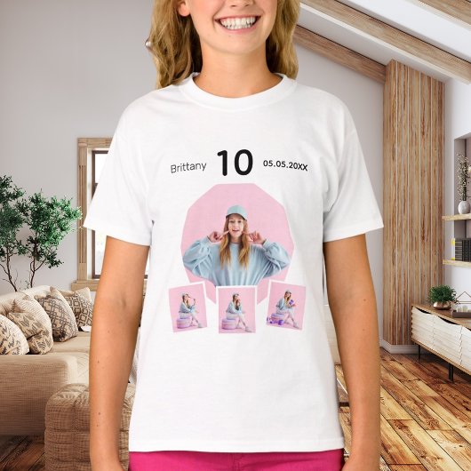 T-shirt Anniversaire nom âge photo collage fille