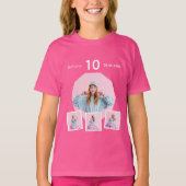 T-shirt Anniversaire nom âge photo collage fille rose (Devant)