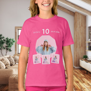 T-shirt Anniversaire nom âge photo collage fille rose