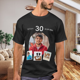 T-shirt Anniversaire nom âge photo collage mec noir