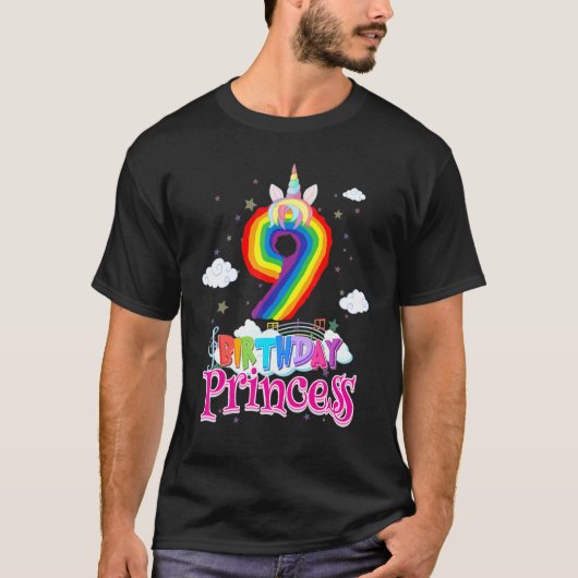 T-shirt Anniversaire Princesse 9 Ans Amusant 9e Anniversai (Devant)