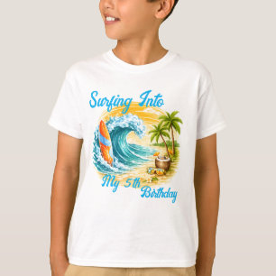 T-shirt Anniversaire tropical de plage de surf coloré pour