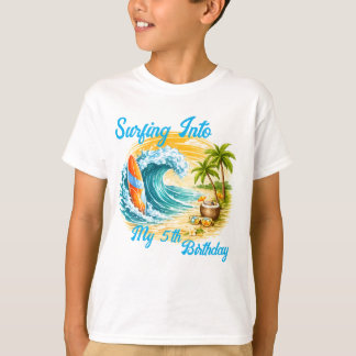 T-shirt Anniversaire tropical de plage de surf coloré pour
