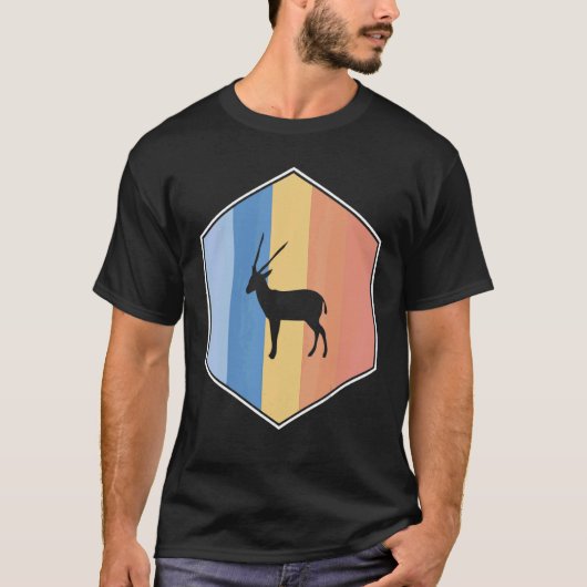 T-shirt Antelope Aux Couleurs Rétro Dans Un Hexagon (Devant)