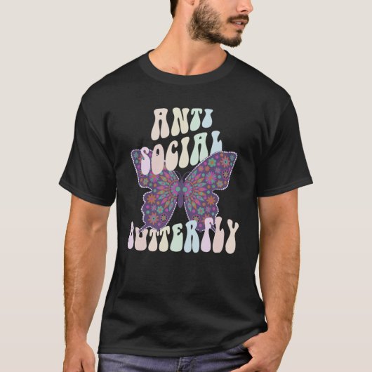 T-shirt ANTI SOCIAL BUTTERFLY CLUB Shy Retro Introvert (Devant)