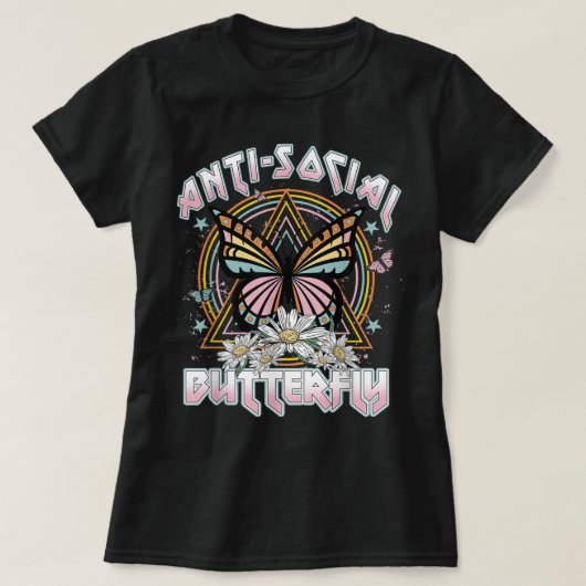 T-shirt Anti-Social Butterfly Funny Retro Conception Vinta (Design devant)