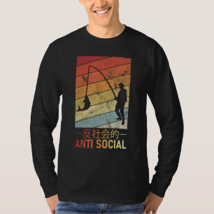 T-shirt Anti-Social Japonais Hommes Pêche Texte esthétique